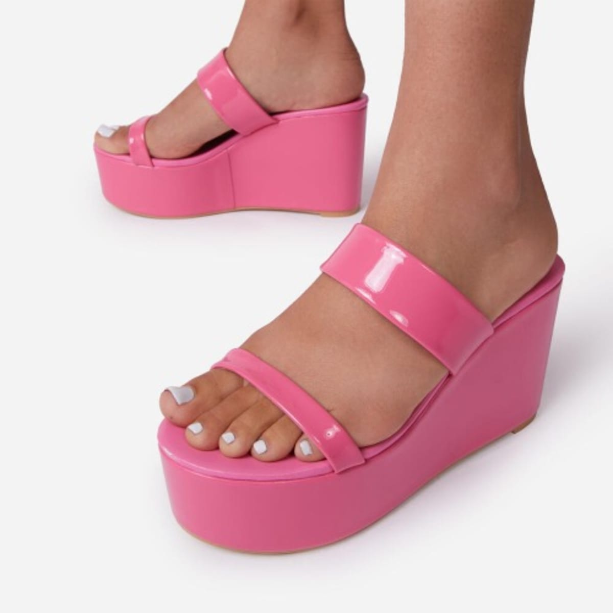 eGo Double Strap Patent Wedge Mules Pink Konga Online Shopping