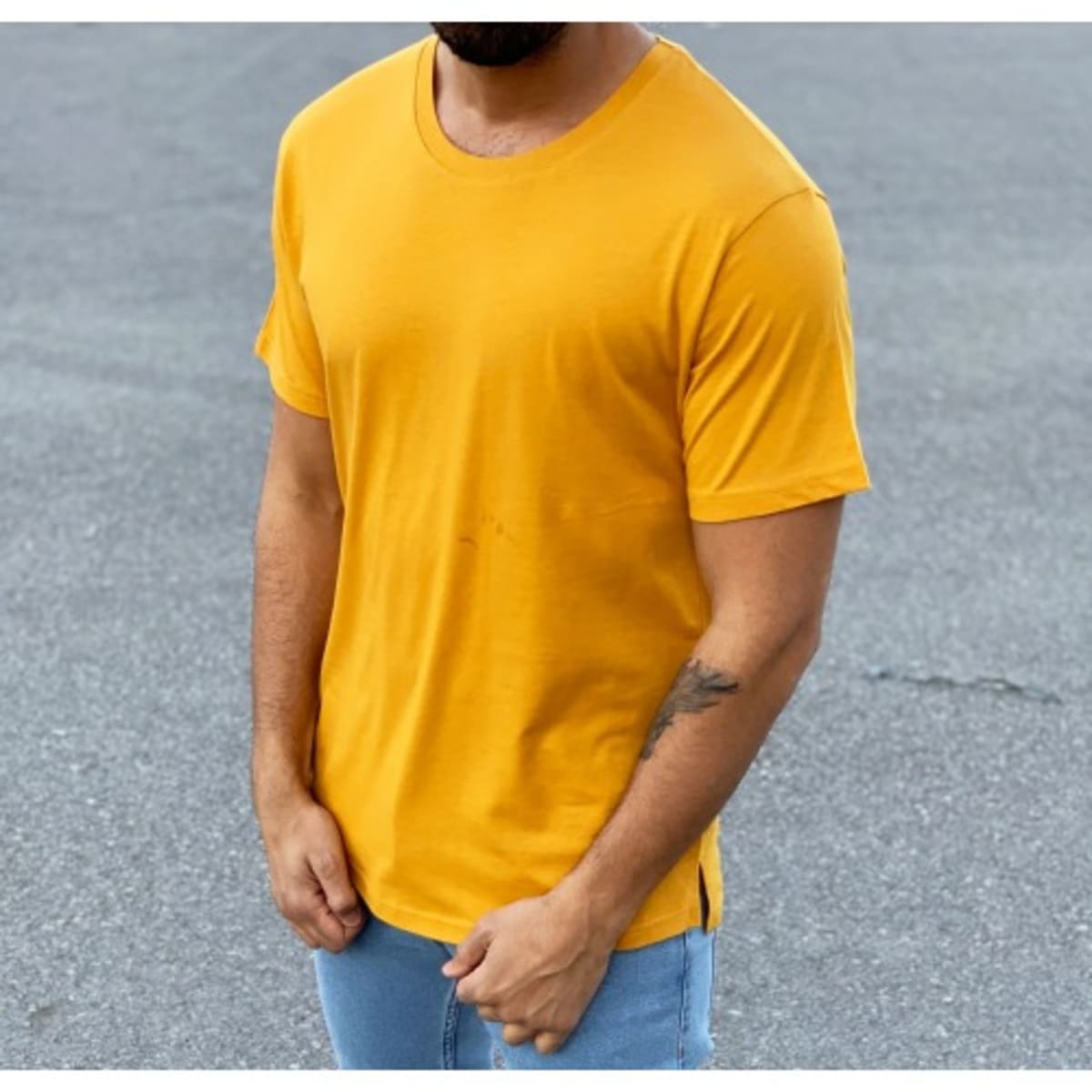 Plain yellow t shirt mens sales