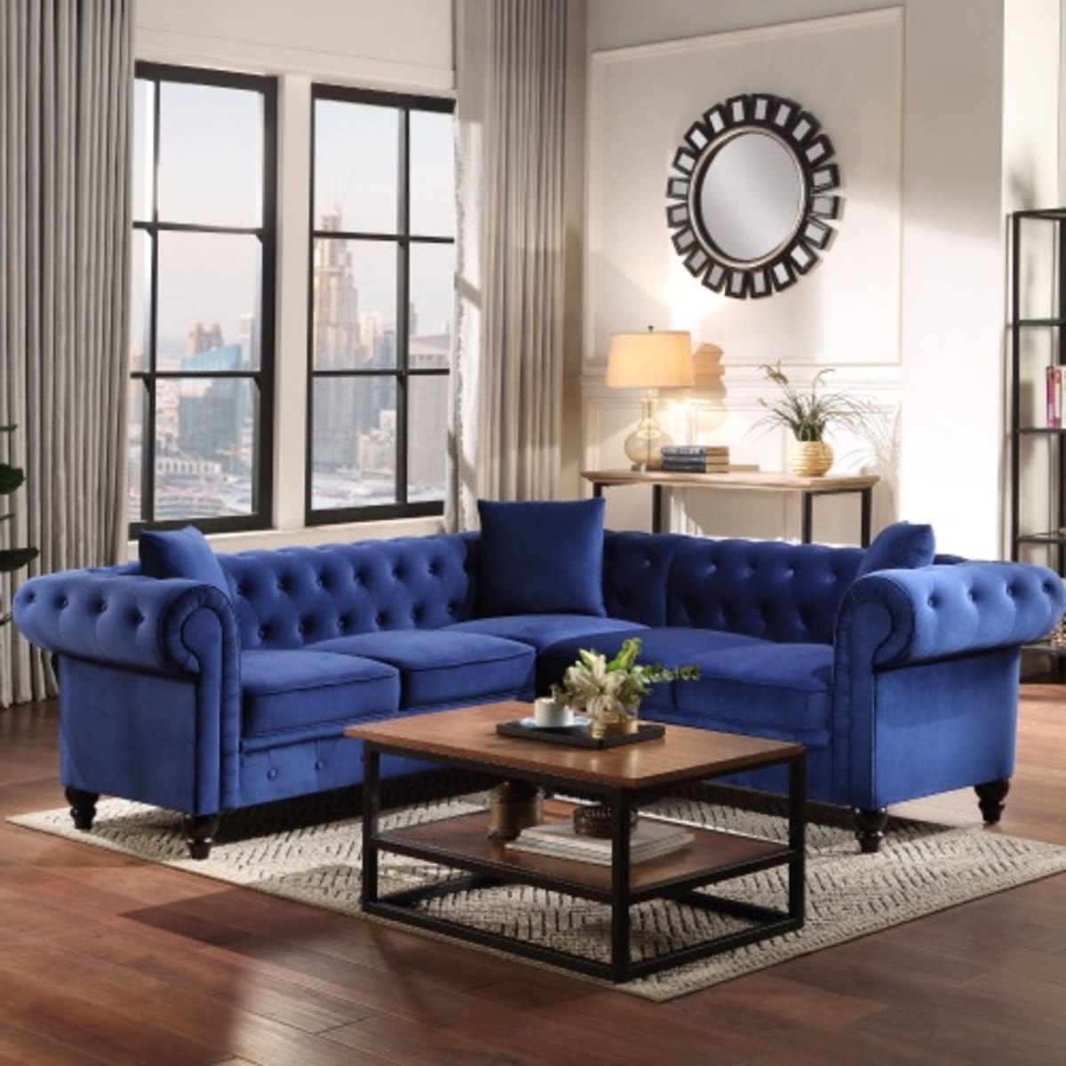 Tufted l store shaped couch