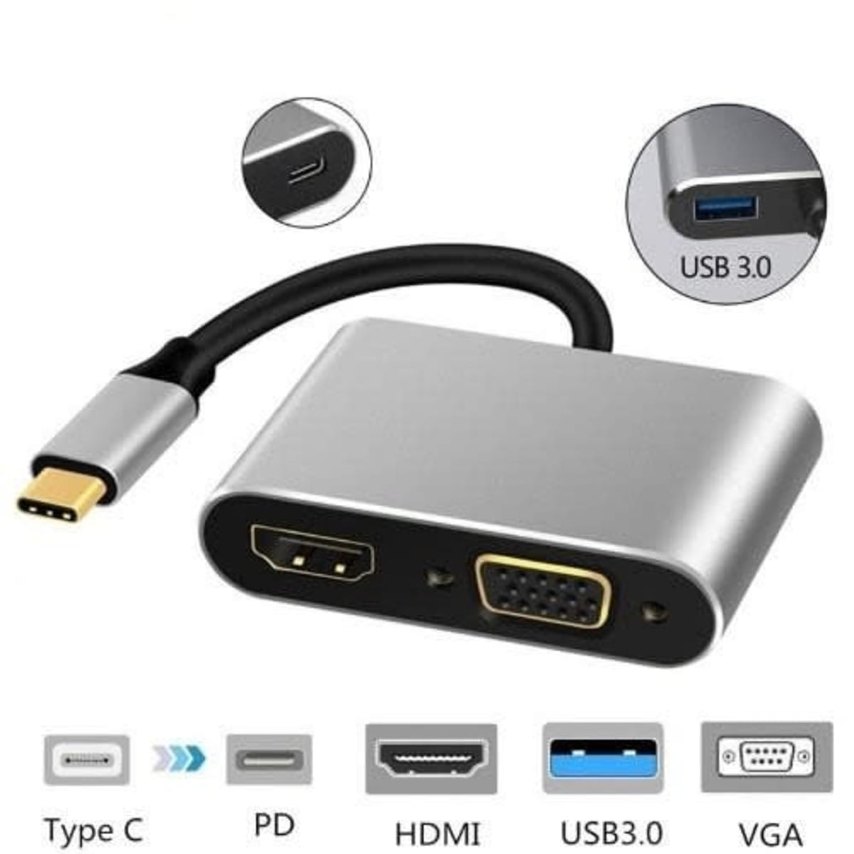 Usb C 3.1 Type C To Hdmi + Vga Adapter Converter 4 In 1
