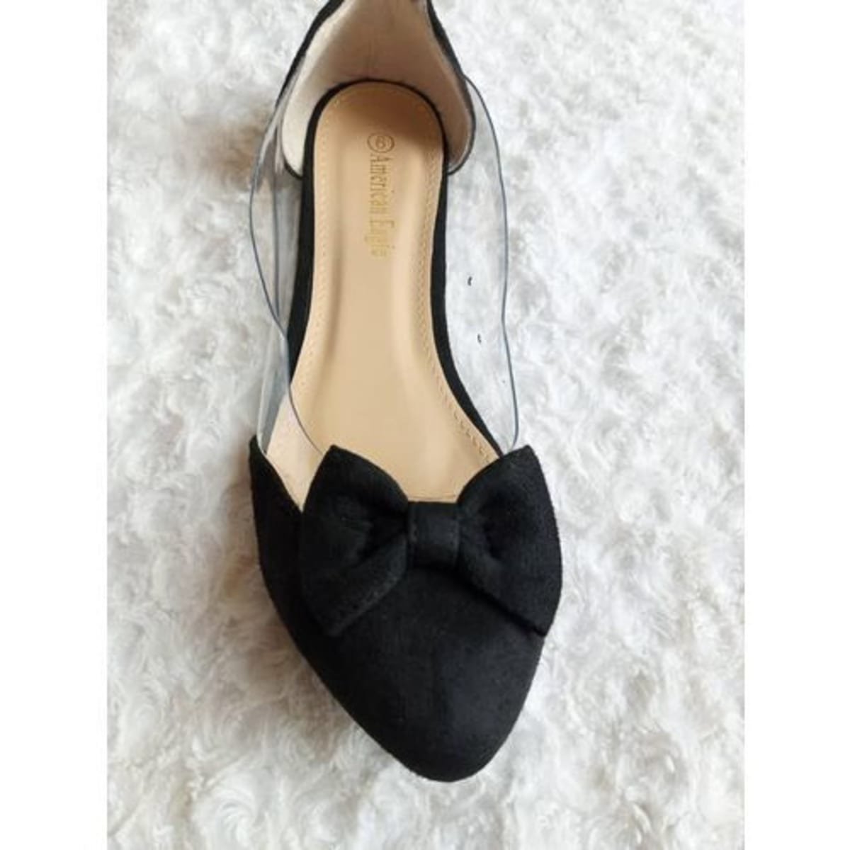 Fancy Transparent Bow Detail Ladies Flat Shoes Black Konga