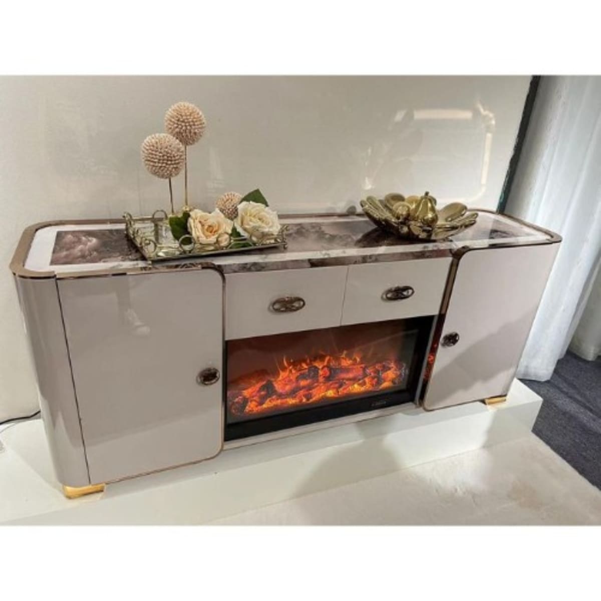 Royal Tv Stand With Fire Flame Lights Beige Konga Online Shopping