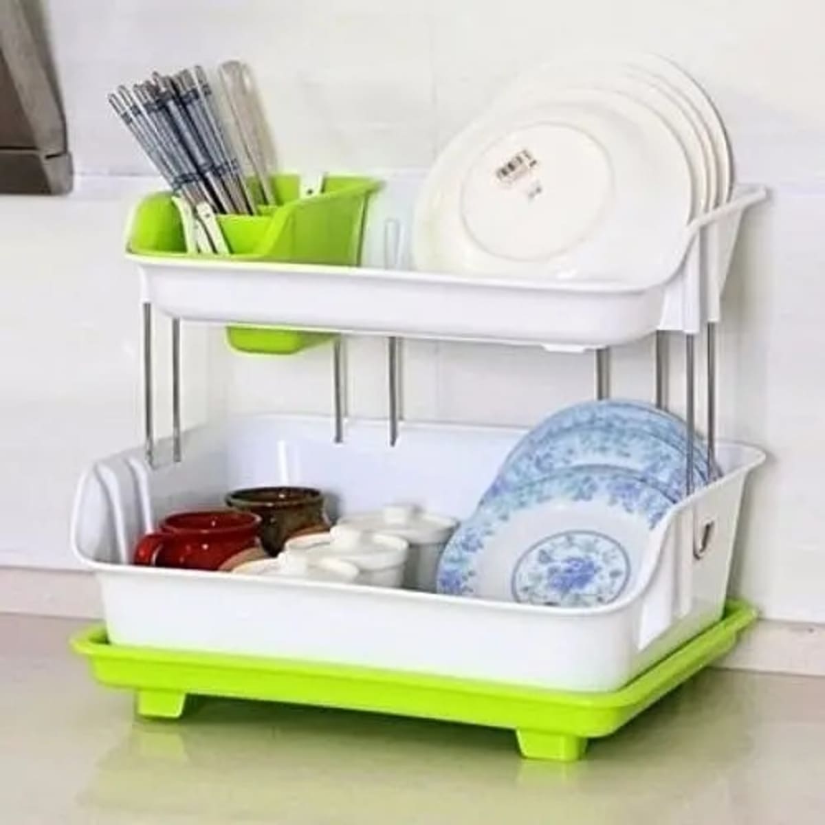 Kitchen Storage Rack Double Layer Dish Drainer Drying Rack With