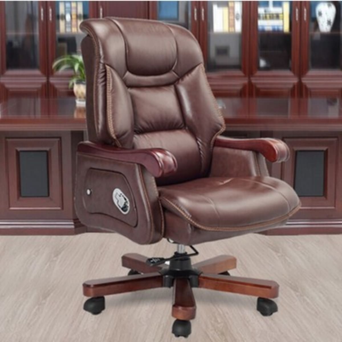 Brown leather hotsell reclining office chair