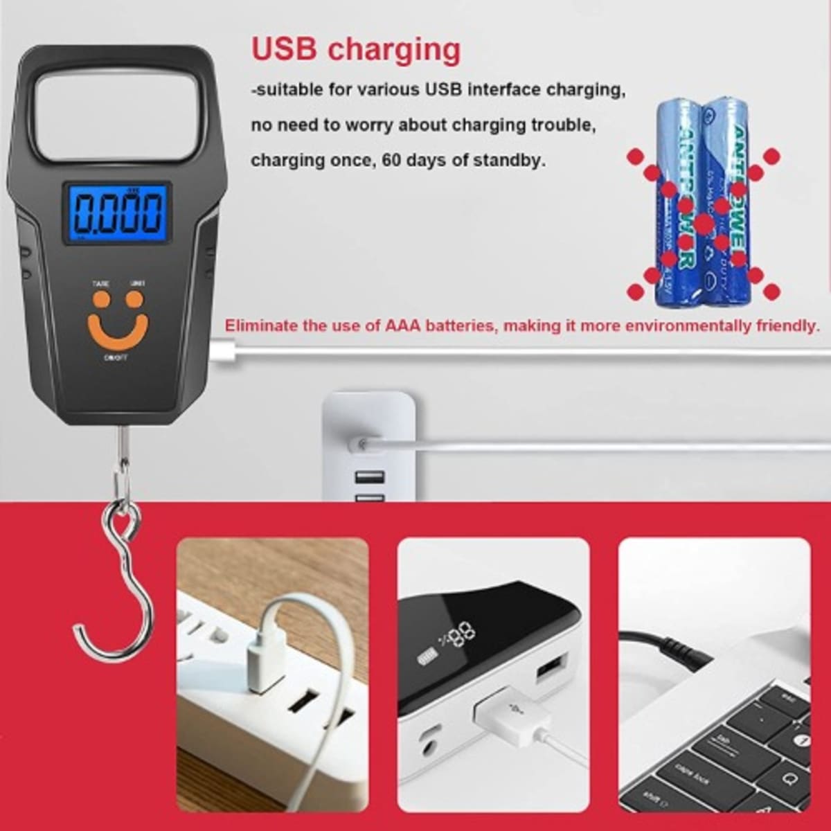 USB Charging Rechargeable Electronic Luggage Scale - 50kg