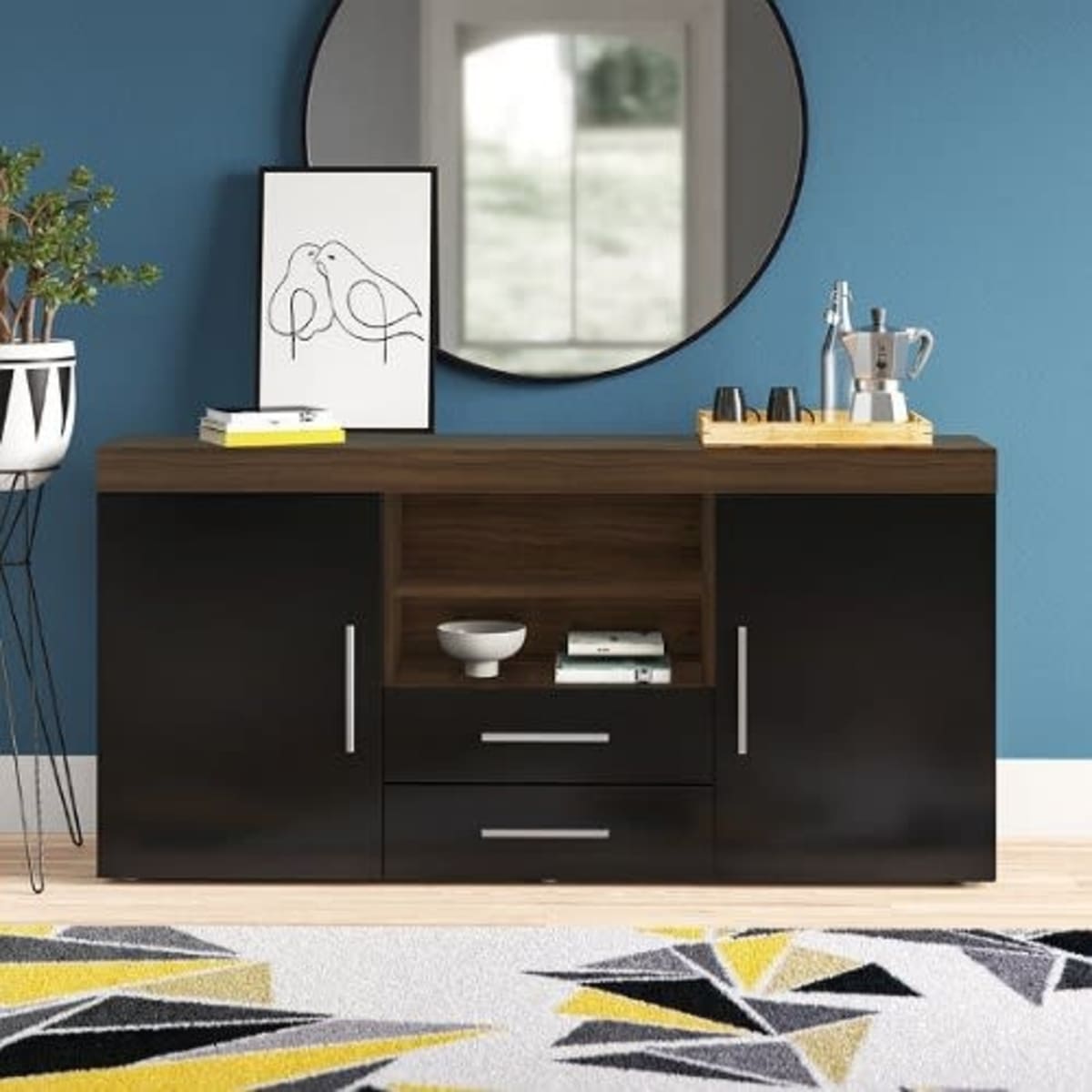 Walnut and shop black gloss sideboard