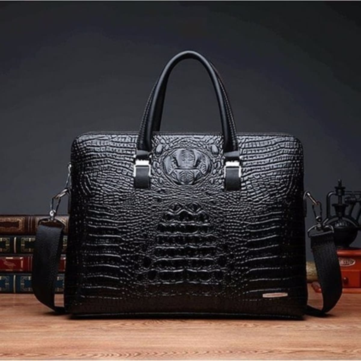 Leather Bum Bag For Men, Black Croc | Man Bags | SageBrown