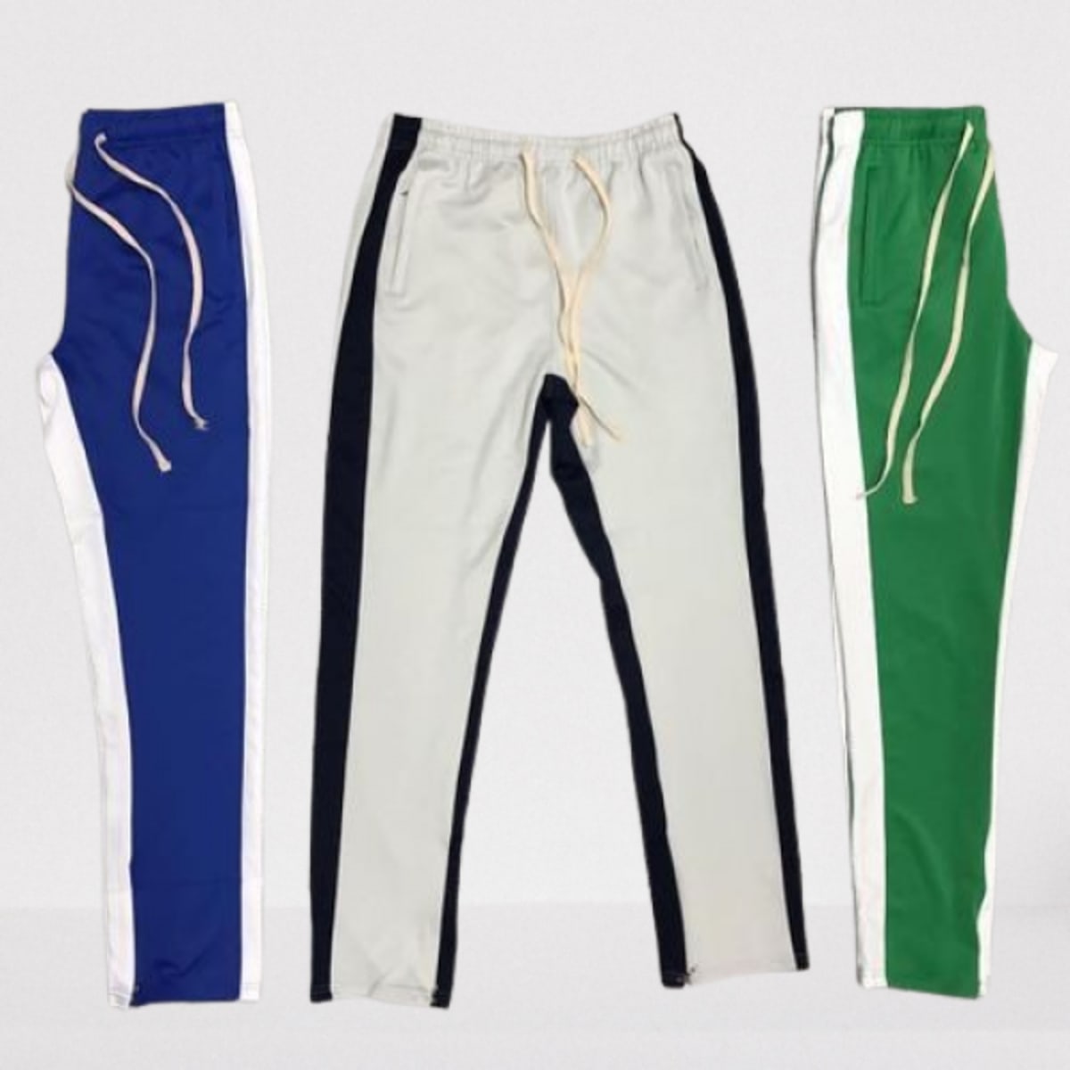 White joggers with black stripe top