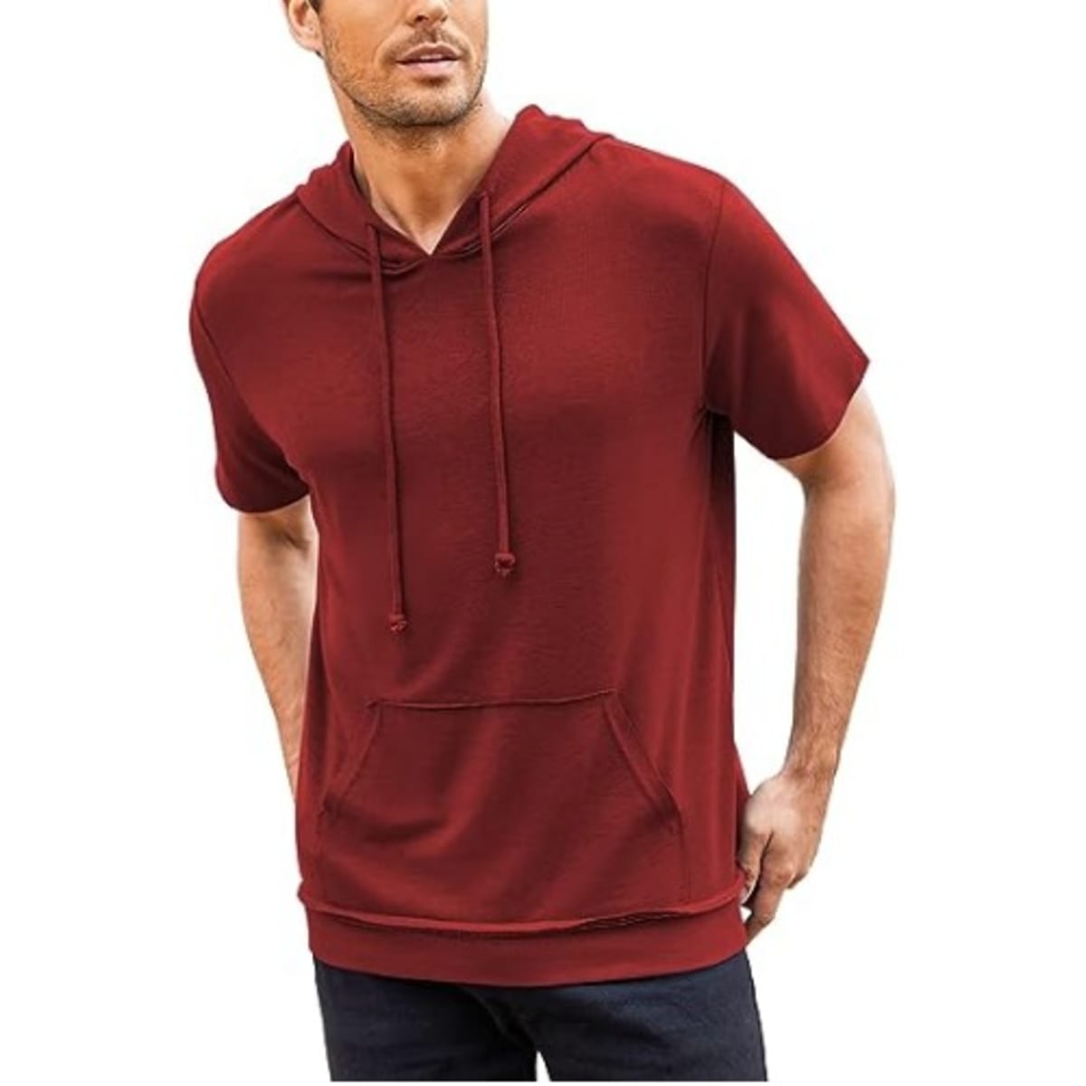Men Short Sleeve Hoodie Red