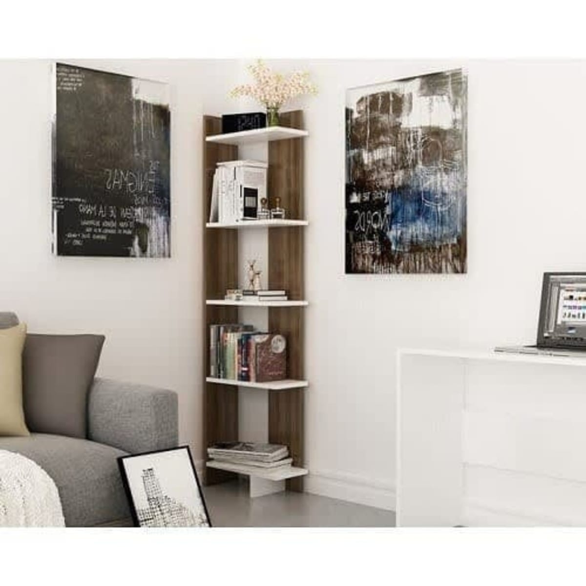 Corner bookcase walnut deals
