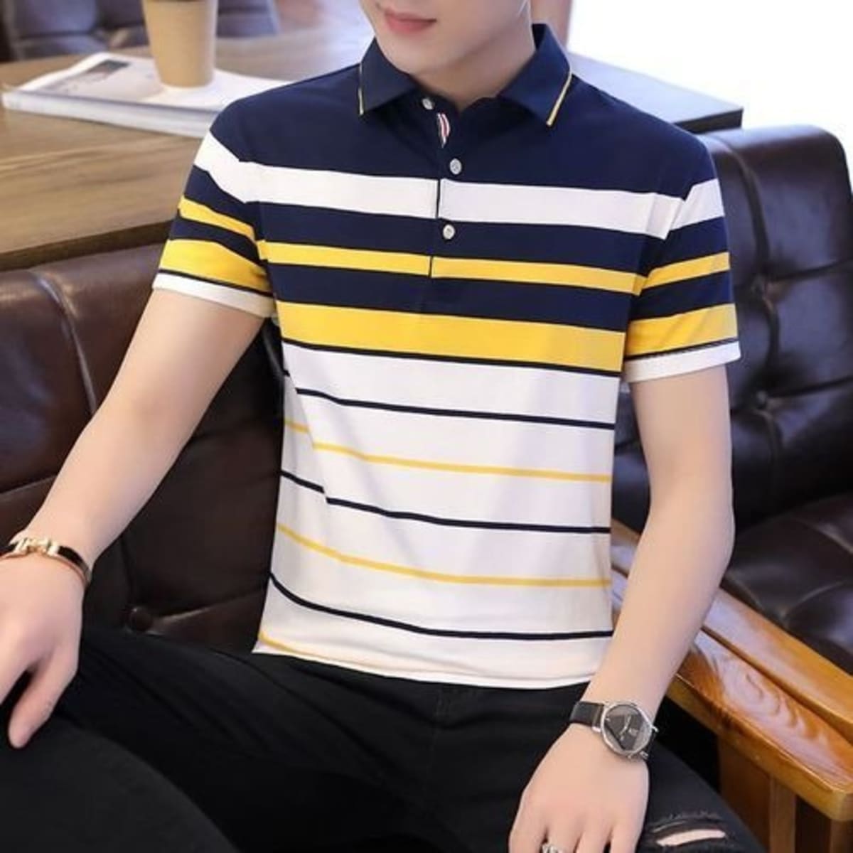 Men s Polo Shirt With Buttons Collar Multi Color