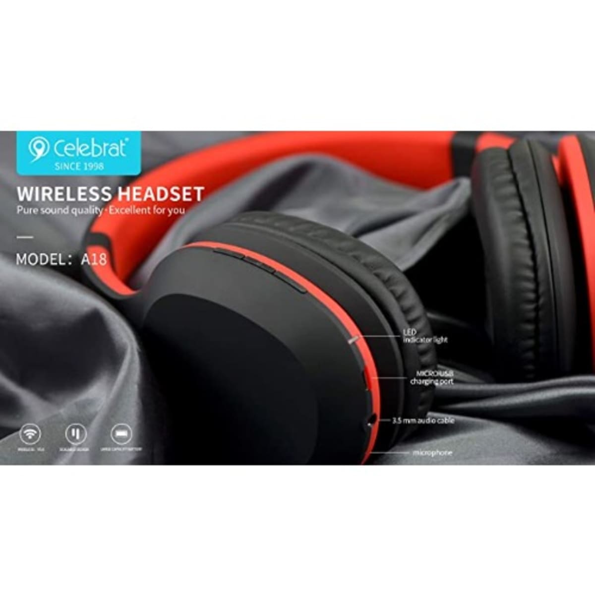 Celebrate A18 Deep Bass Wireless Headset Red Konga Online Shopping