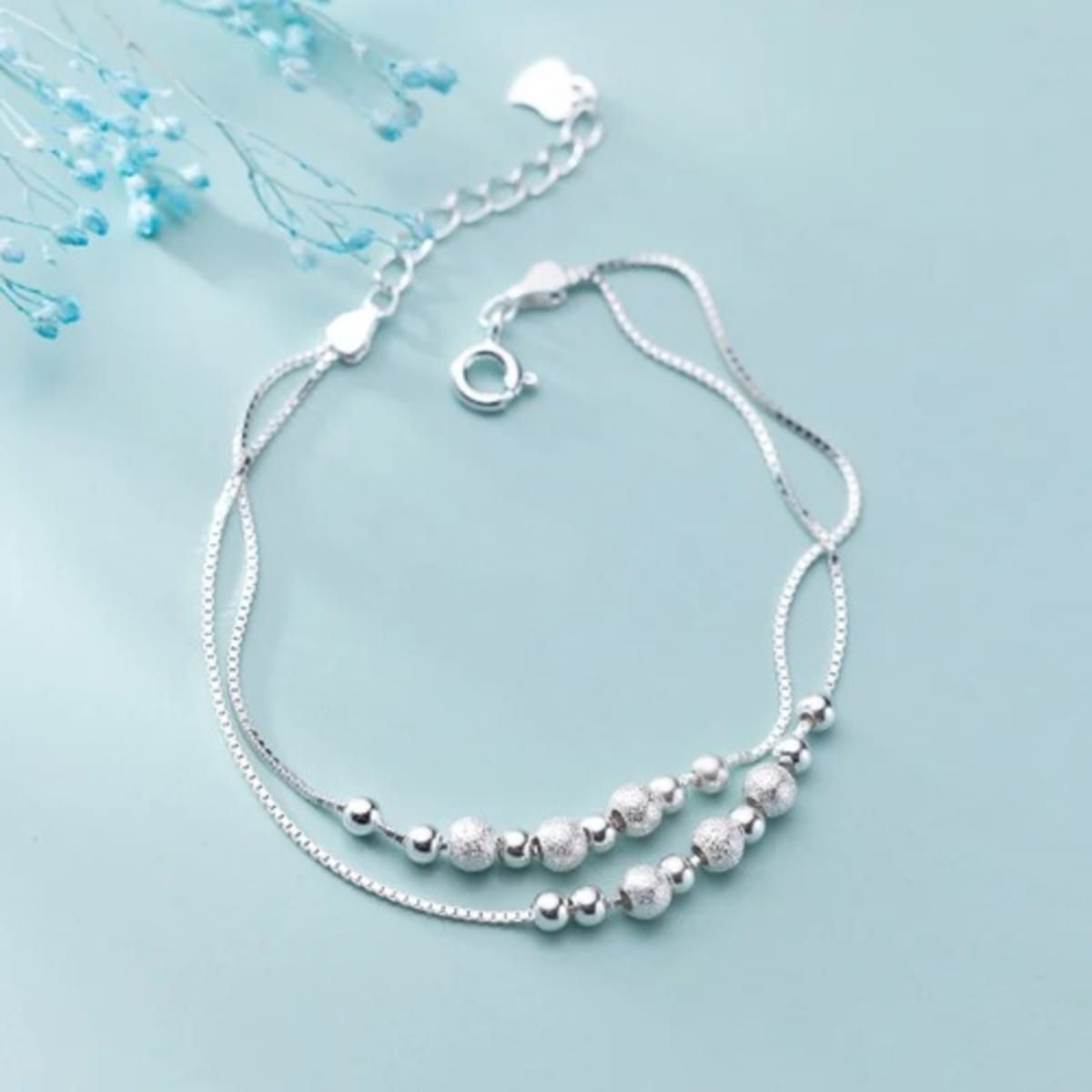 Pure 925 Silver Round Beads Hand Bracelet For Wedding Party And