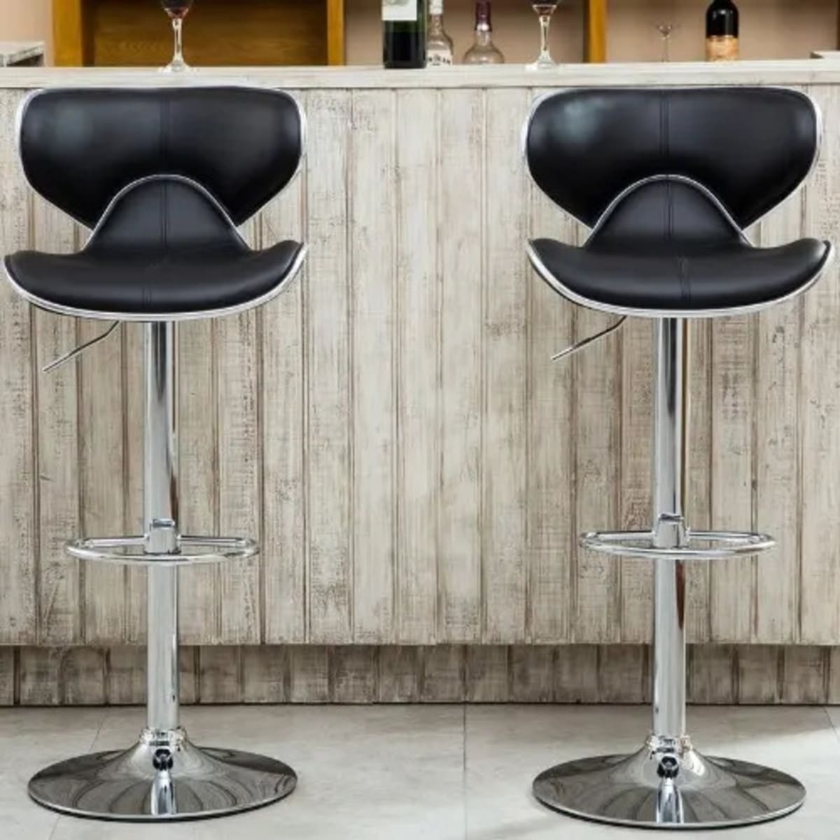 Chrome Adjustable Bar Stool Set Of 2 Black Konga Online Shopping