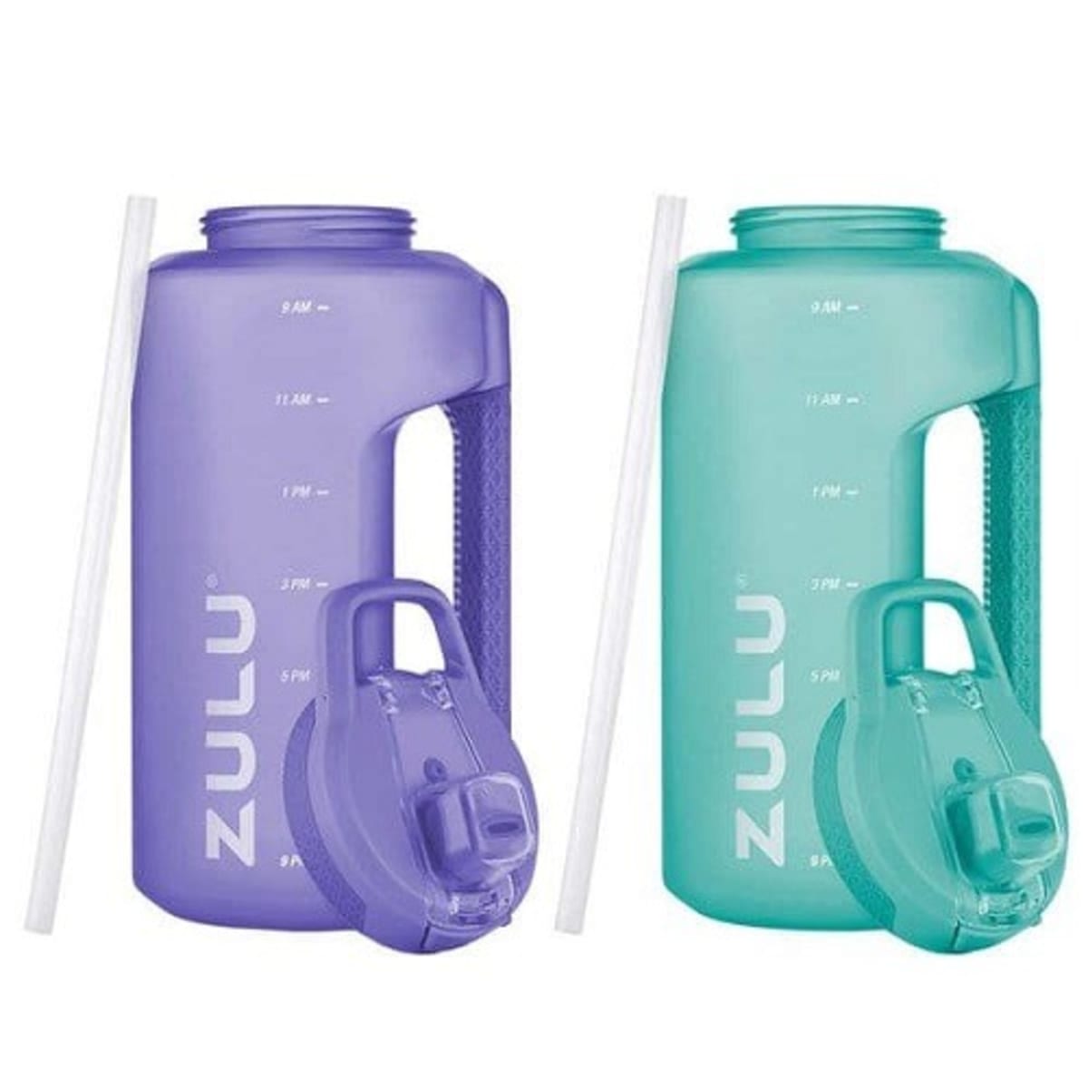 Zulu Half Gallon Water Bottles with Hydration Tracking Time Markers, 2 Pack, 64 oz (Grape/Aquaviva)