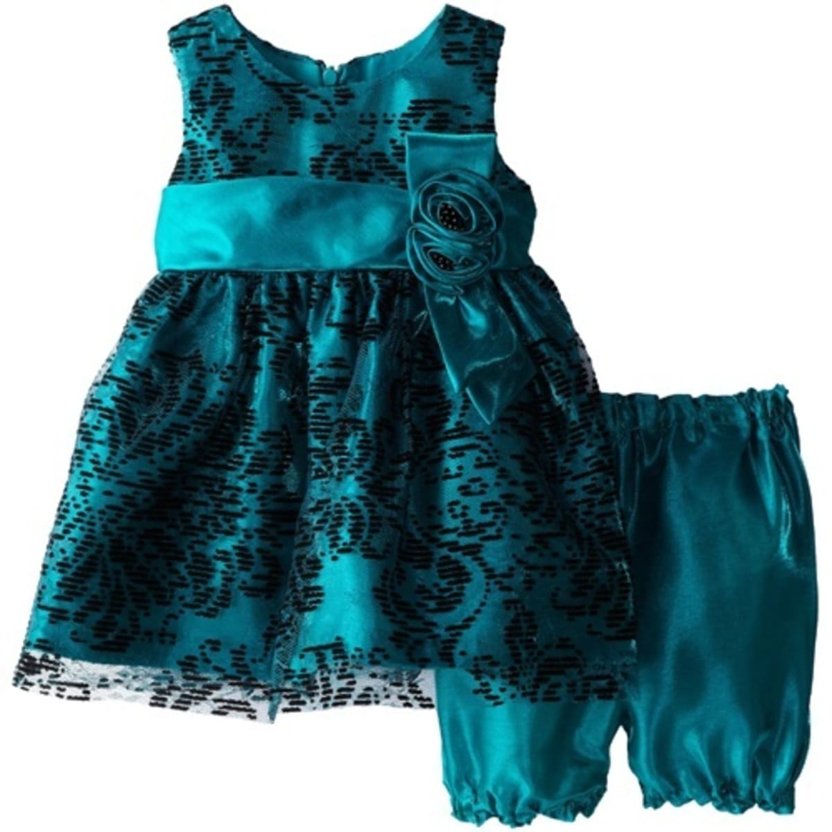 Jayne Copeland Baby Girls Flock Lace Overlay Teal Konga