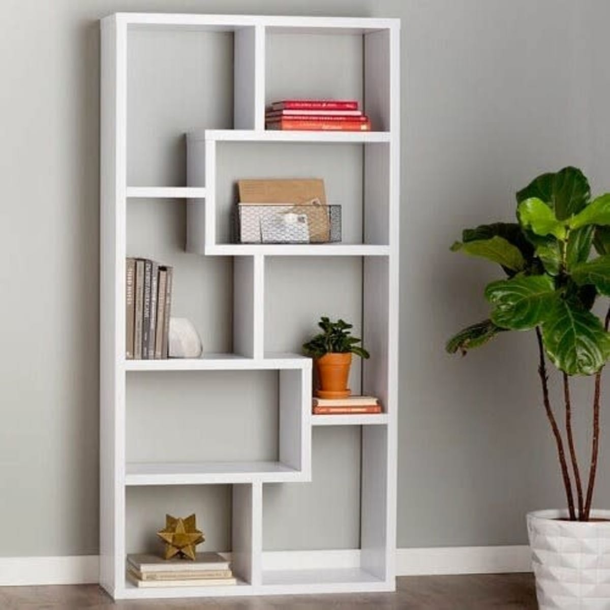 Narrow geometric bookcase sale