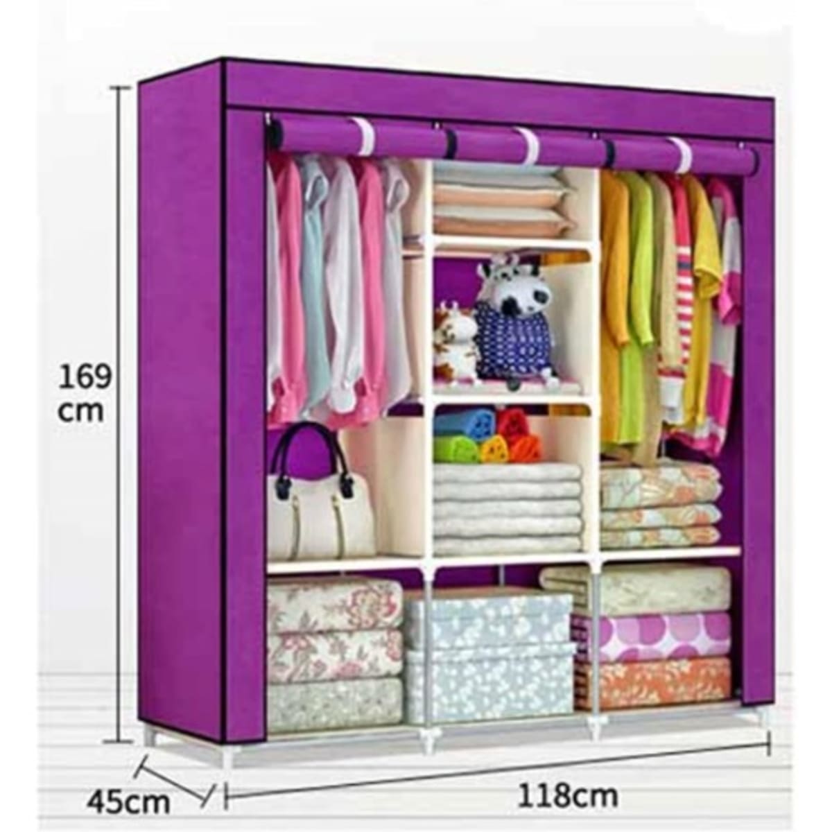 Portable Wardrobe Pink 169x118x45cm Clothes Storage Shelf With