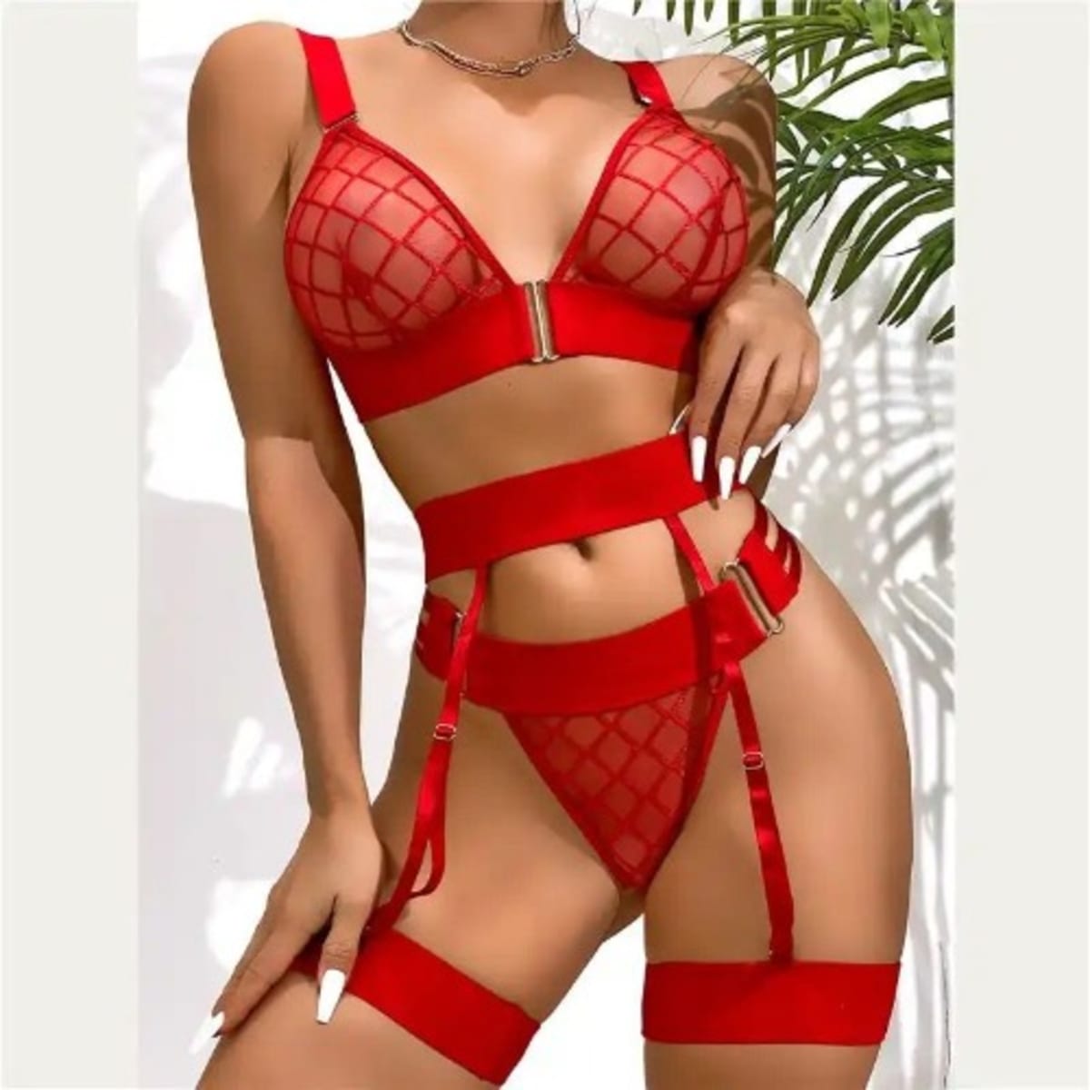 Ladies Sexy Lingerie Lace Mesh See-through Embroidery Sexy Lingerie Set