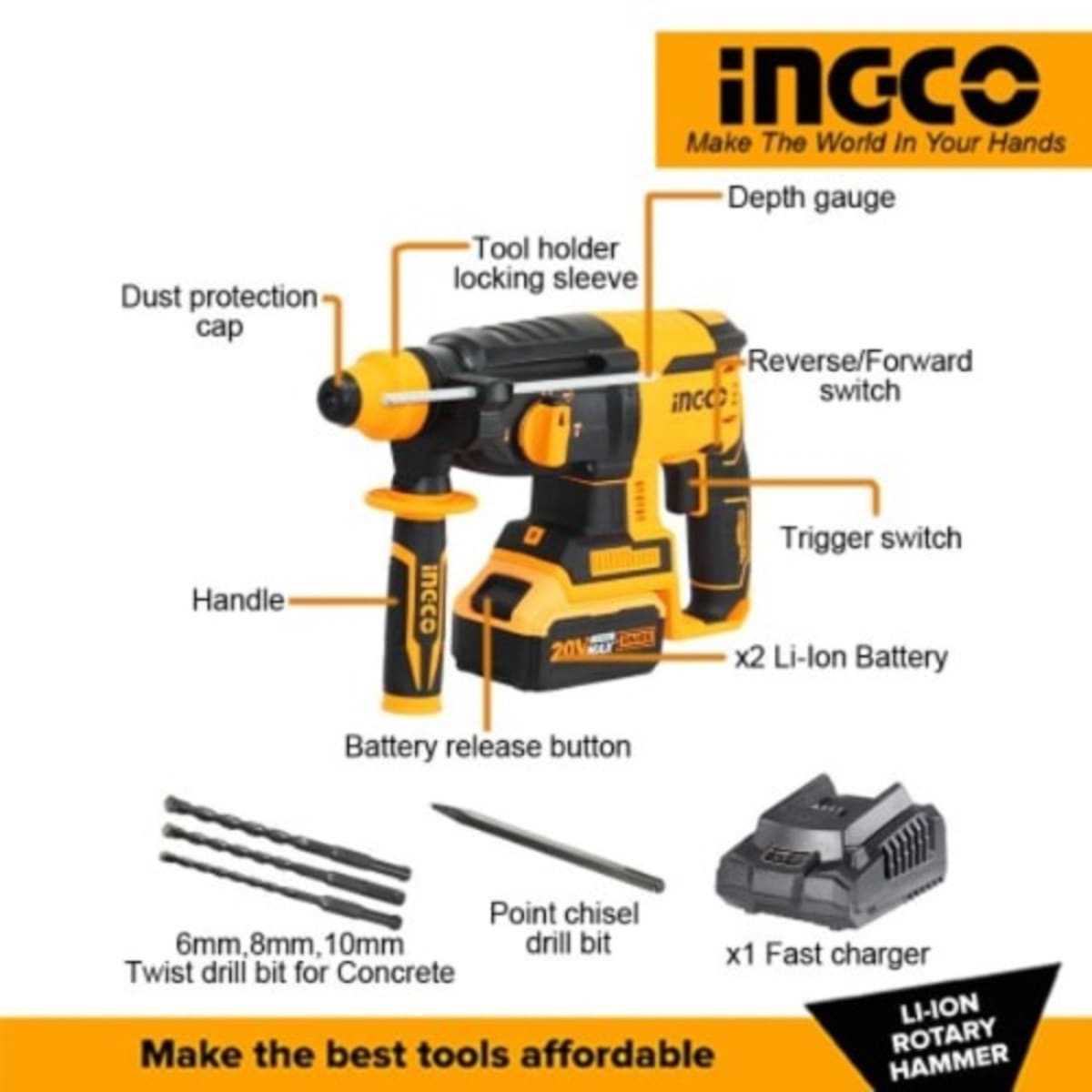 Ingco Industrial Cordless Rotary Hammer 20v Konga Online Shopping