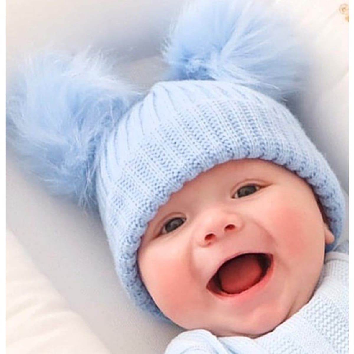 Baby Knitted Double Pom Hat Blue