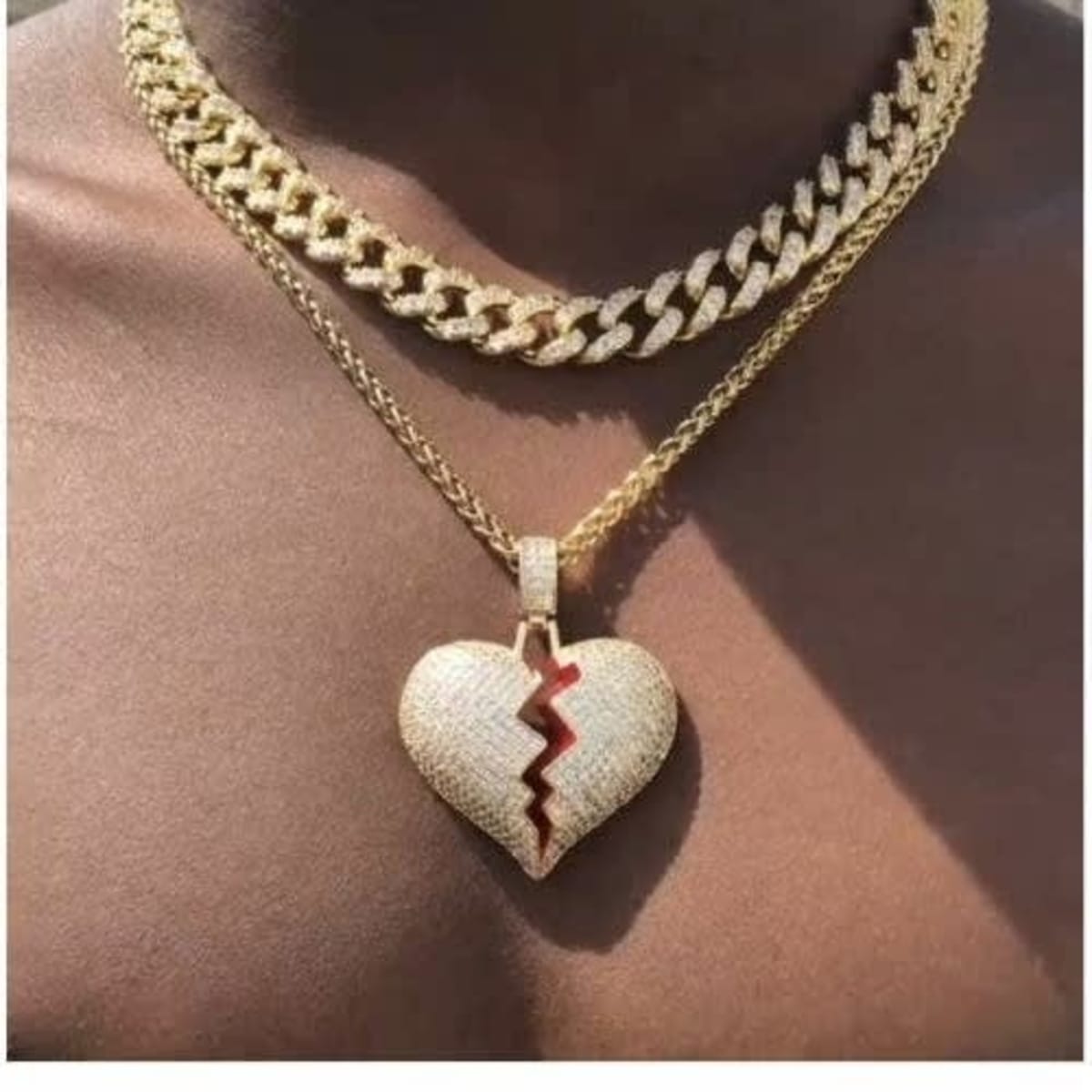 Iced out broken heart necklace online