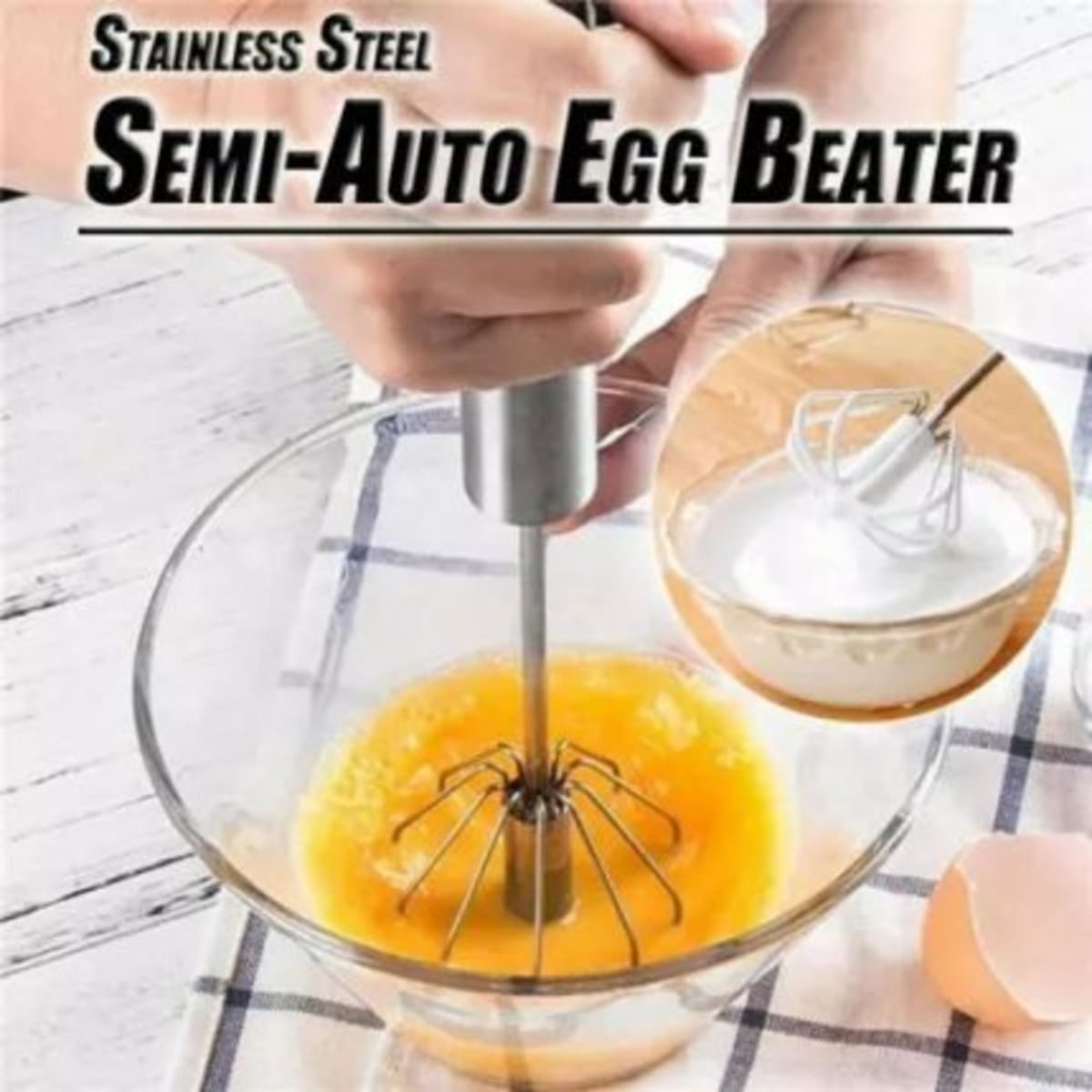 1 Pcs Stainless Steel Semi-automatic Egg Beater Manual Hand Mixer