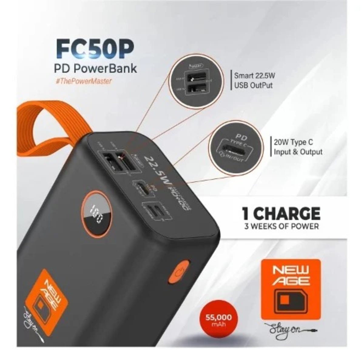 Power Bank -50000mAh -fc50p -type C Input - Black