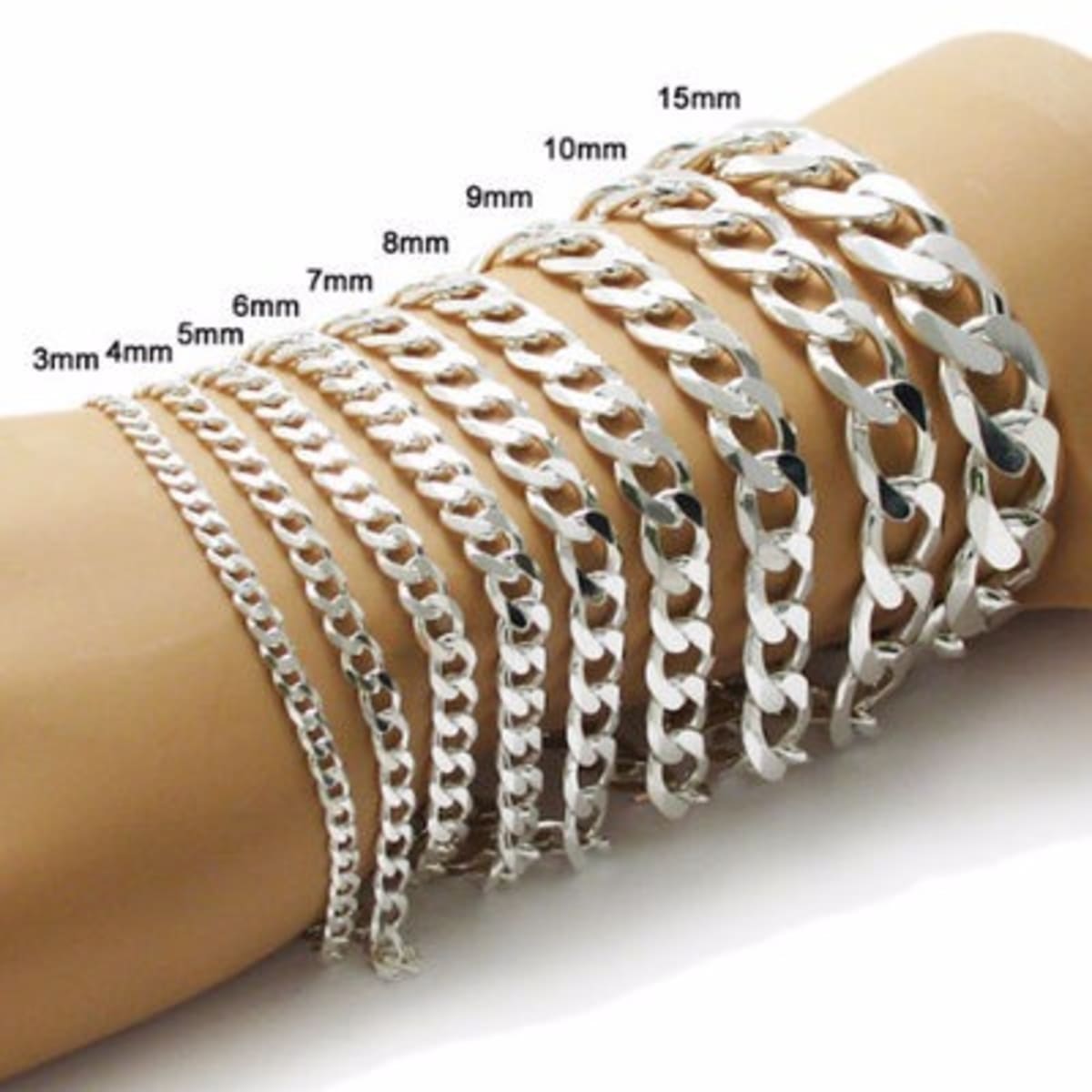 Cuban link chain and cheap bracelet set silver