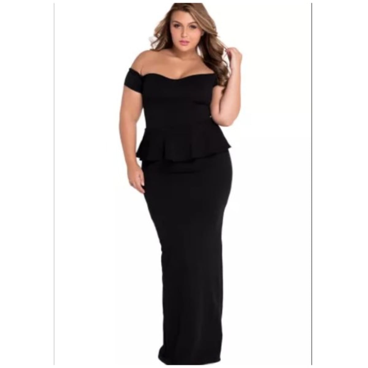 Fashion Woman Women s Peplum Maxi Dress With Drop Shoulder Black