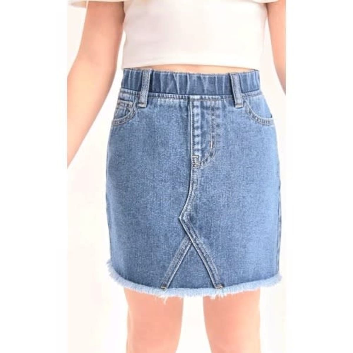 Elastic waist denim skirt short hot sale