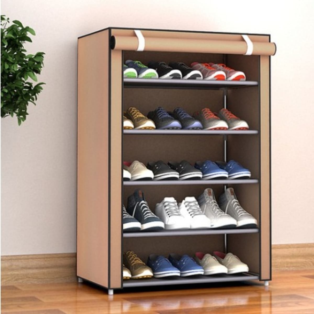 RIAR Gray Shoe Rack with Cover for Home 4 Layers Multipurpose Shoe Stand  Metal Rack for Clothes Books, Shoes (Gray, Metal)