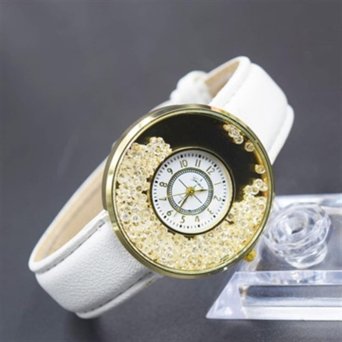 Geneva Women s Rhinestone Formal casual Leather Watch Black white