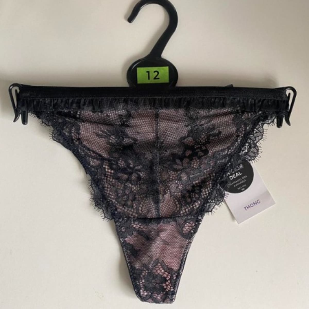 M&S Womens Sheer Lace Thong Underwear - Black
