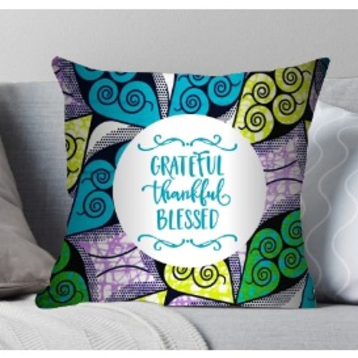 Grateful Thankful Blessed Ankara Custom Branded Side Throw