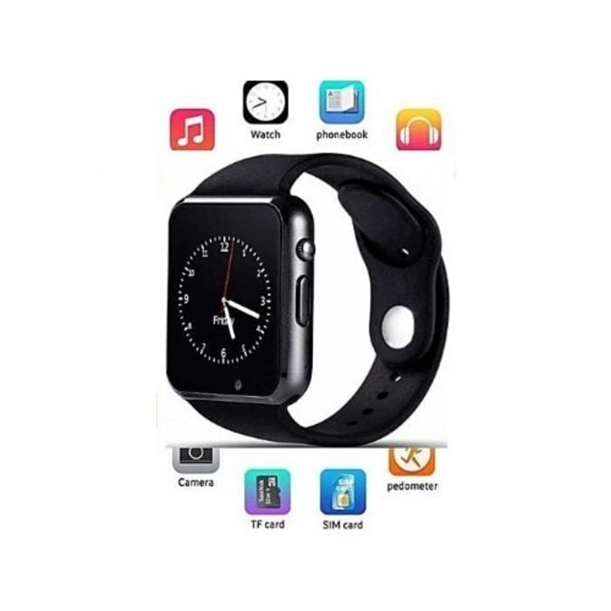 A1 Camera Smart Watch With Sim Tf Card Slot Black Konga