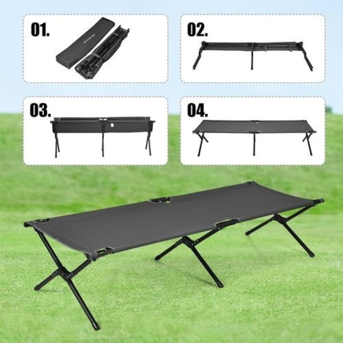 Tesco Outdoor Folding Camp Bed With Carry Bag Grey Konga