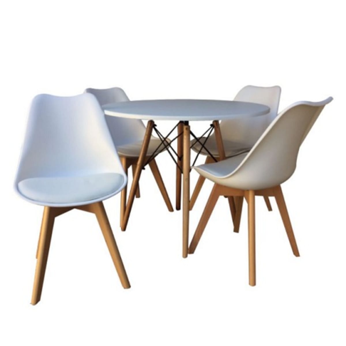 Modern Wooden Round Dining Table With 4pcs Of Soft Padded Chairs