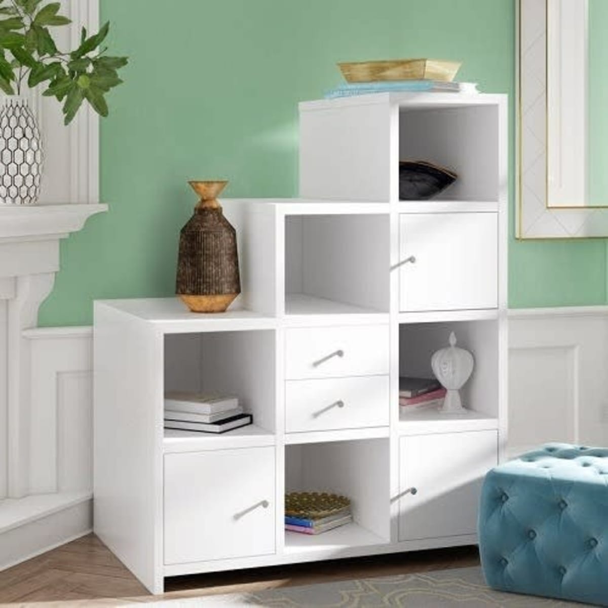 White deals step bookcase