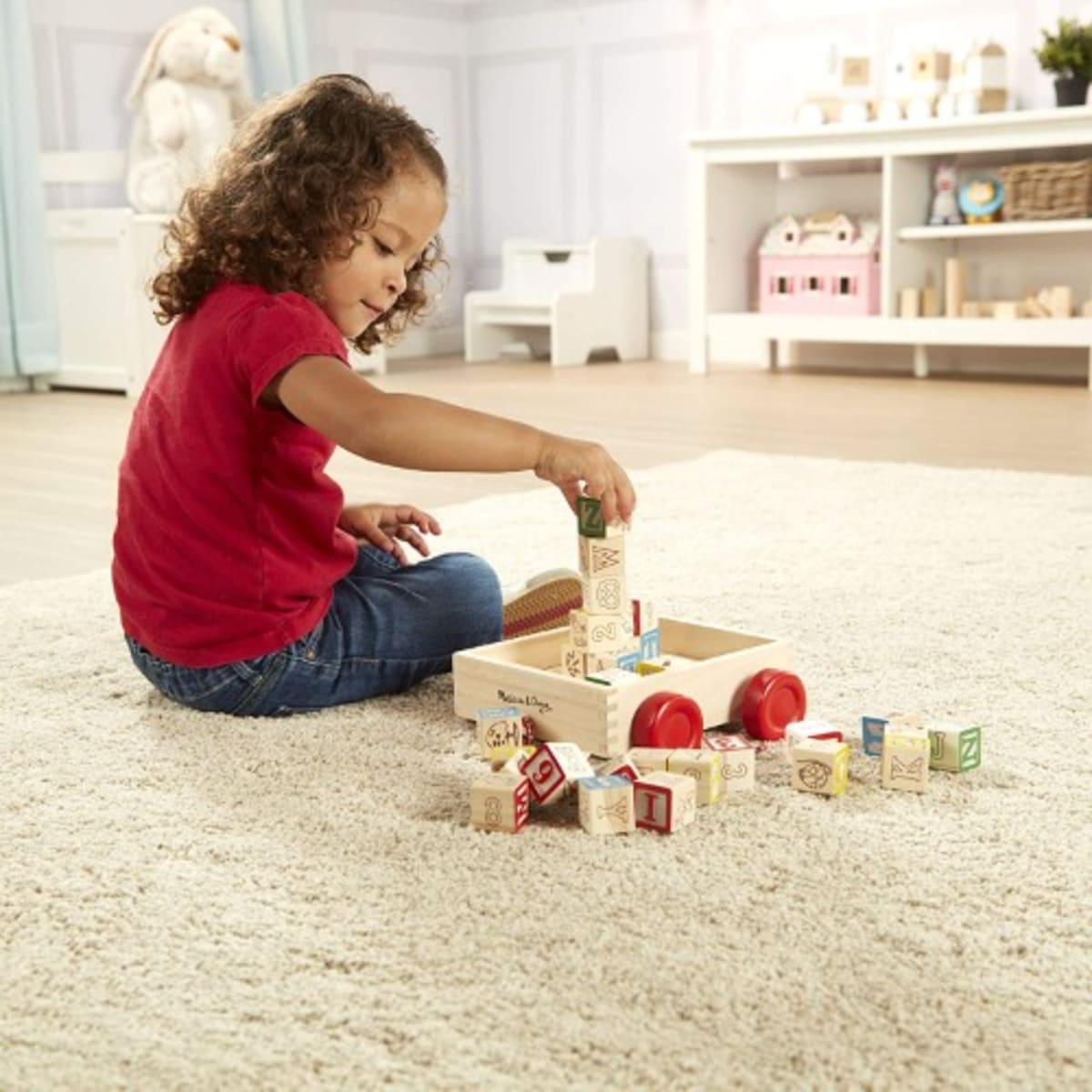 Melissa & doug classic abc wooden block cart educational toy with 30 solid wood blocks store