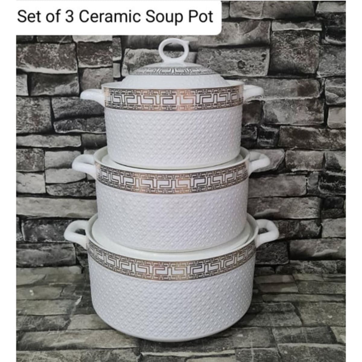 Set of 3 Ceramic Soup Pot
