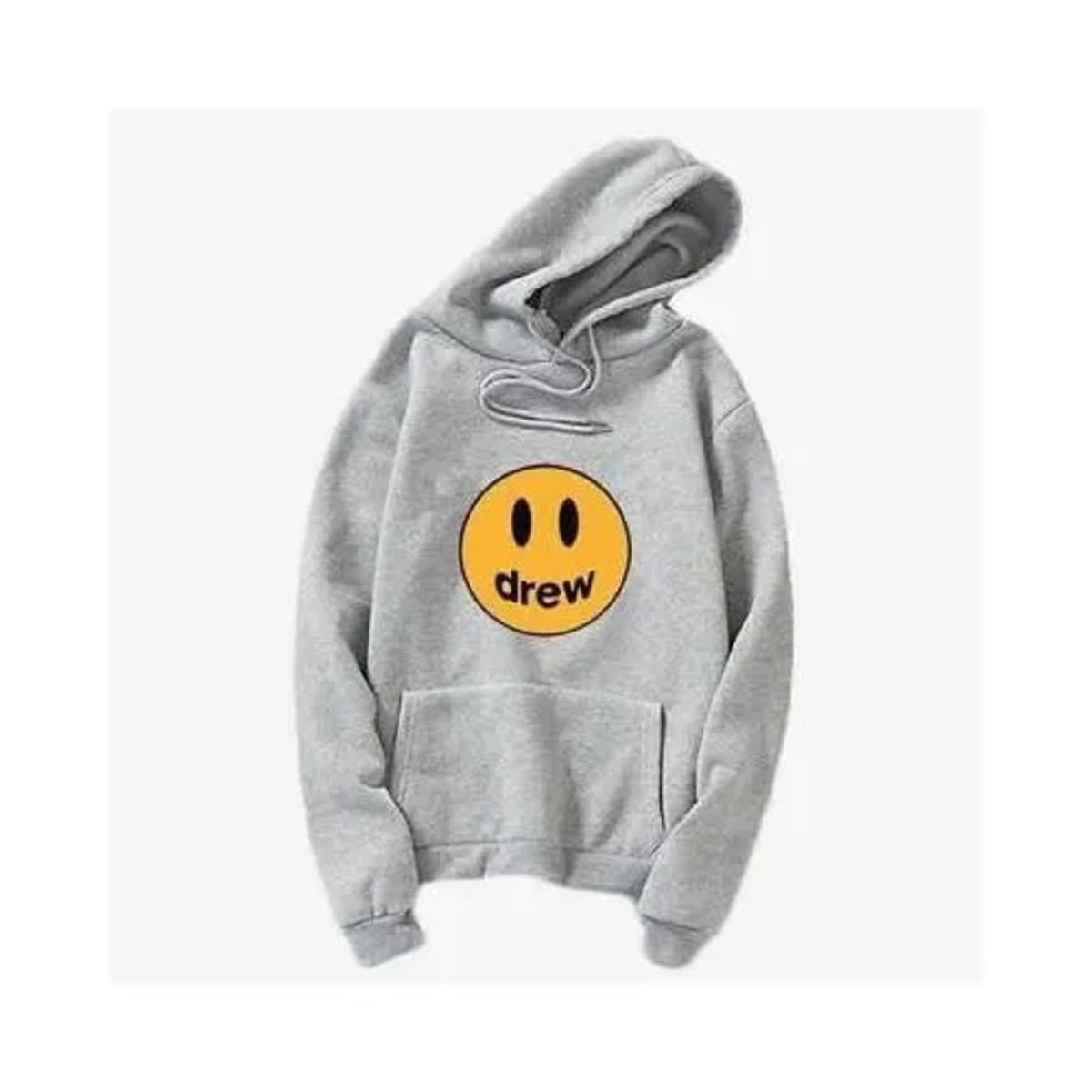 Drew Smiley Inscribed Hoodie Grey Konga Online Shopping
