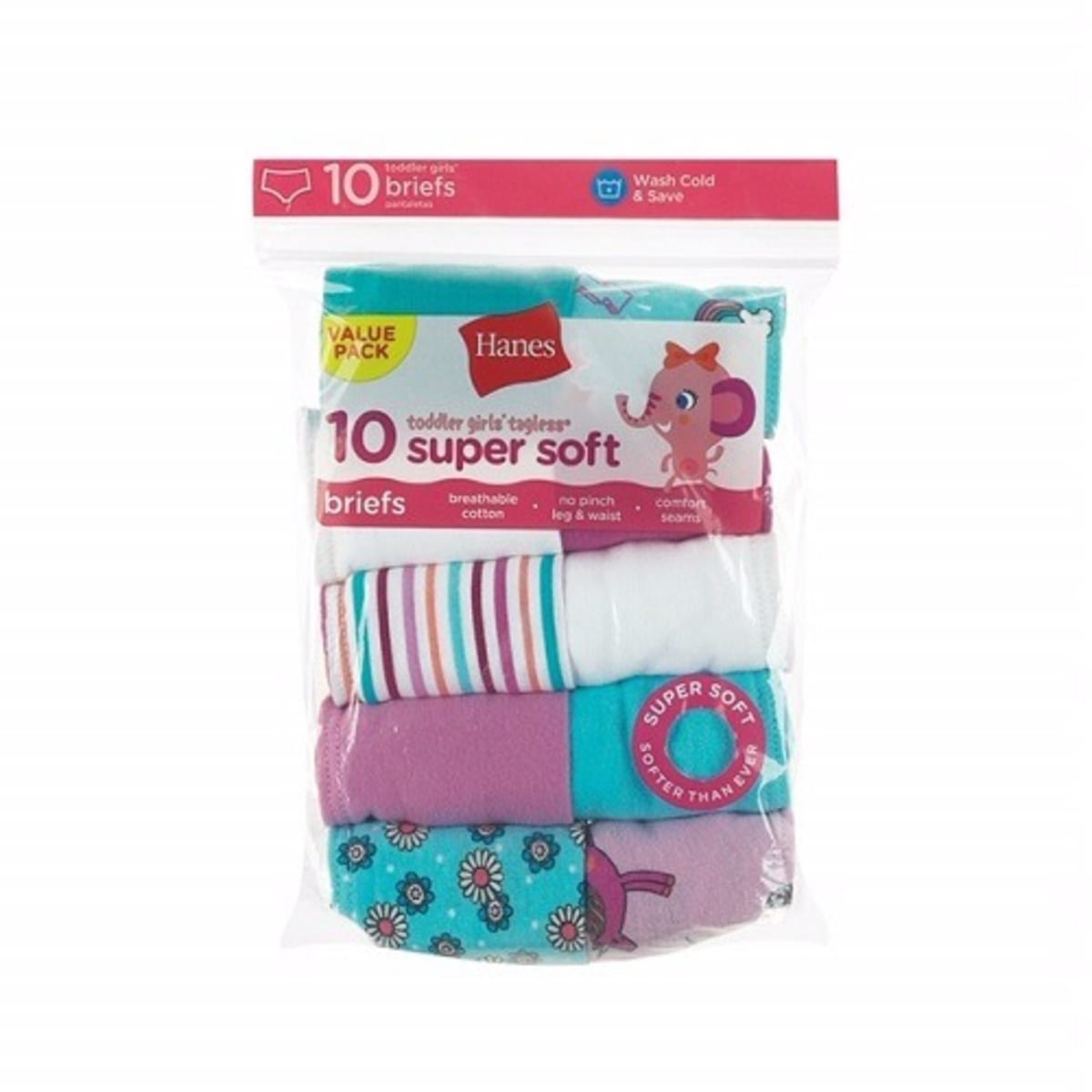 Hanes Toddler Girls' Cotton Brief Underwear, 10-Pack