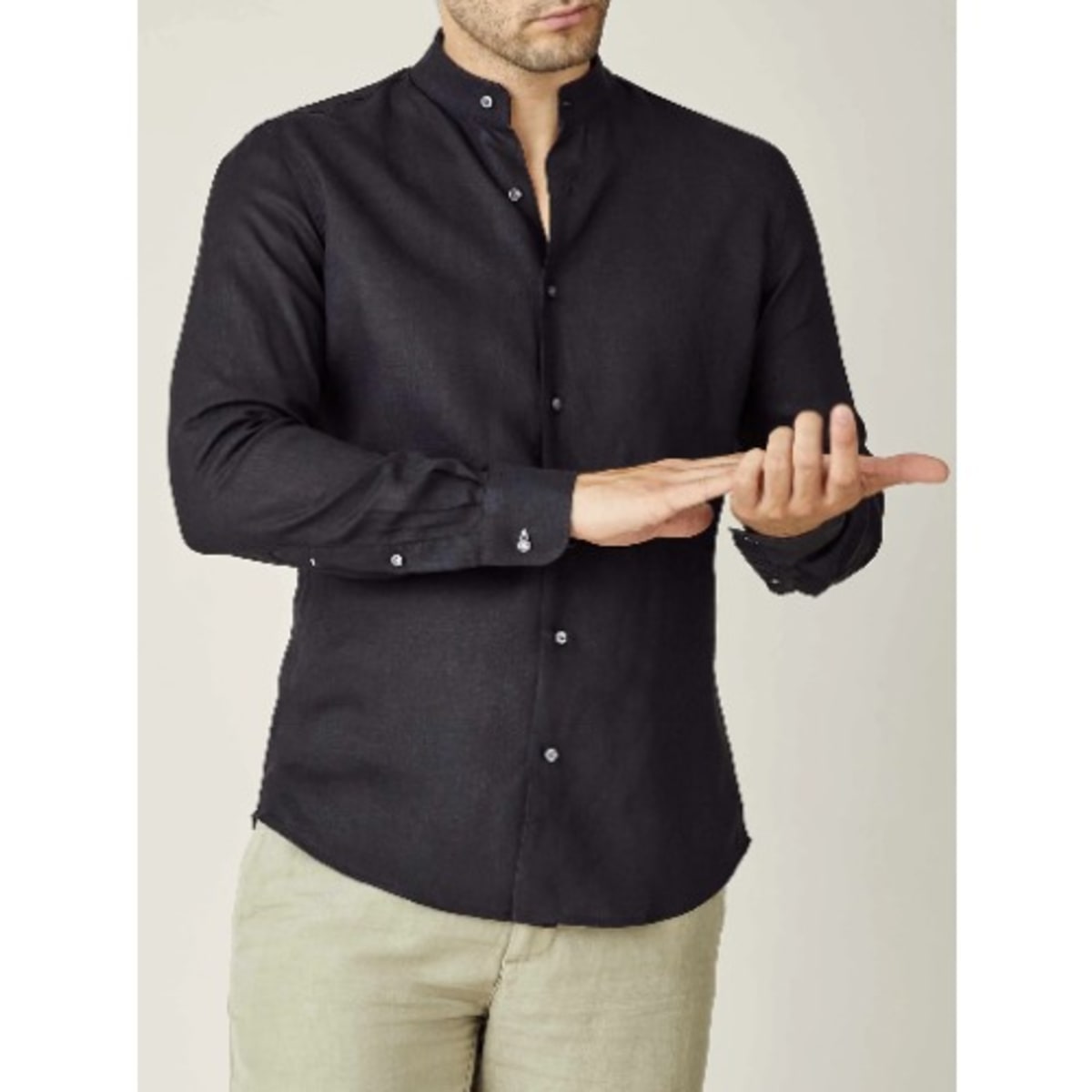 Collarless button shop down mens