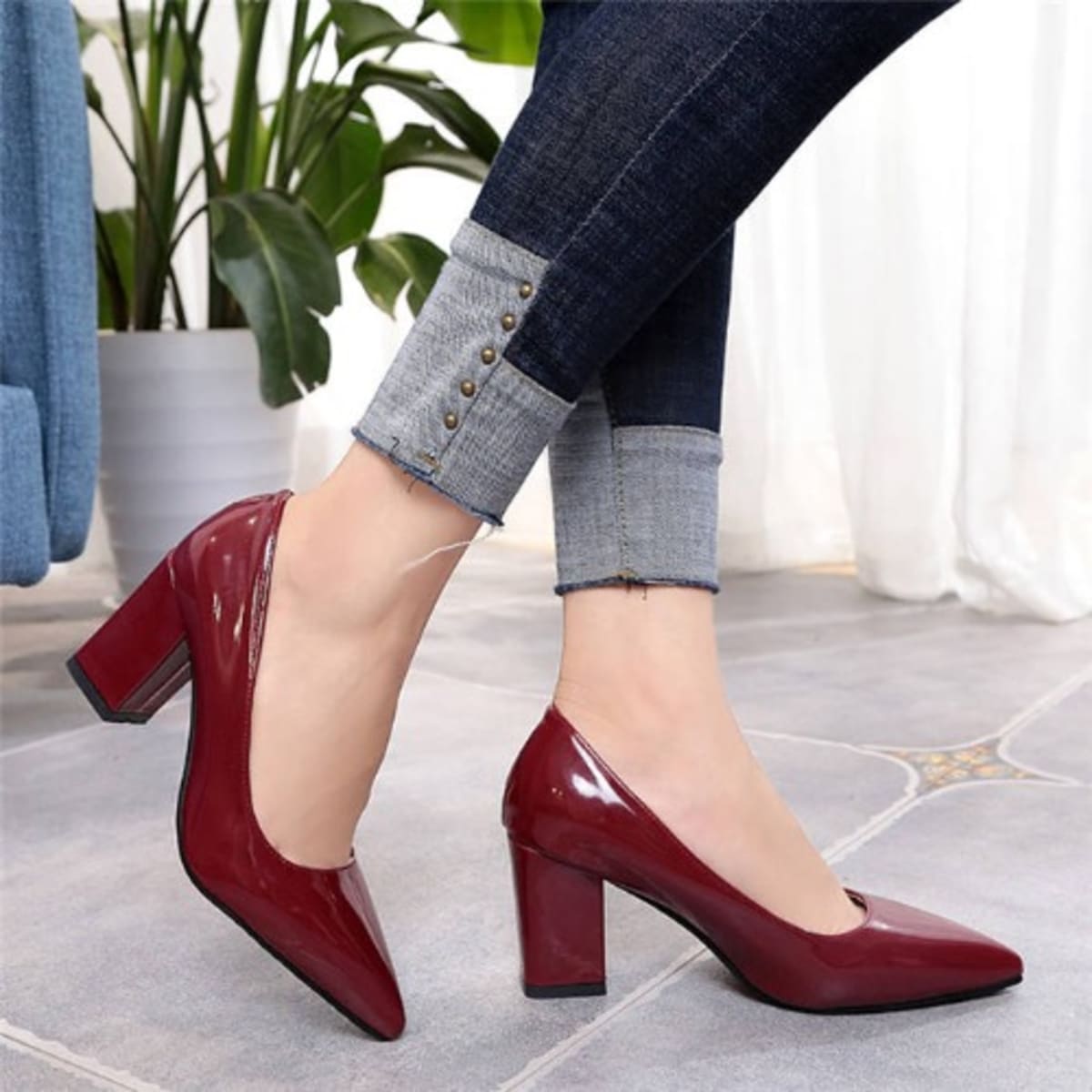 Brenda Pointed Block Heels Pump Wine Konga Online Shopping