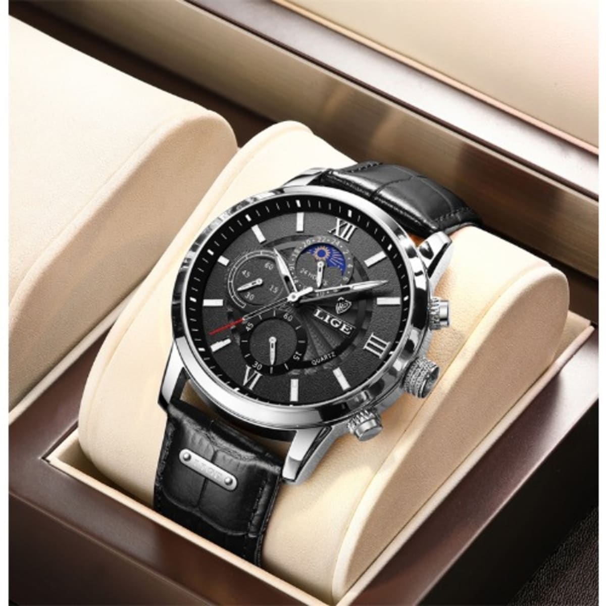 Lige watch black hot sale