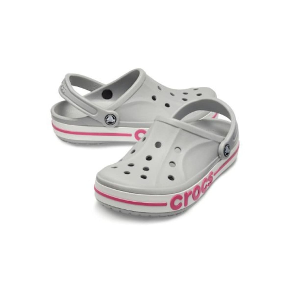 Grey and top pink crocs