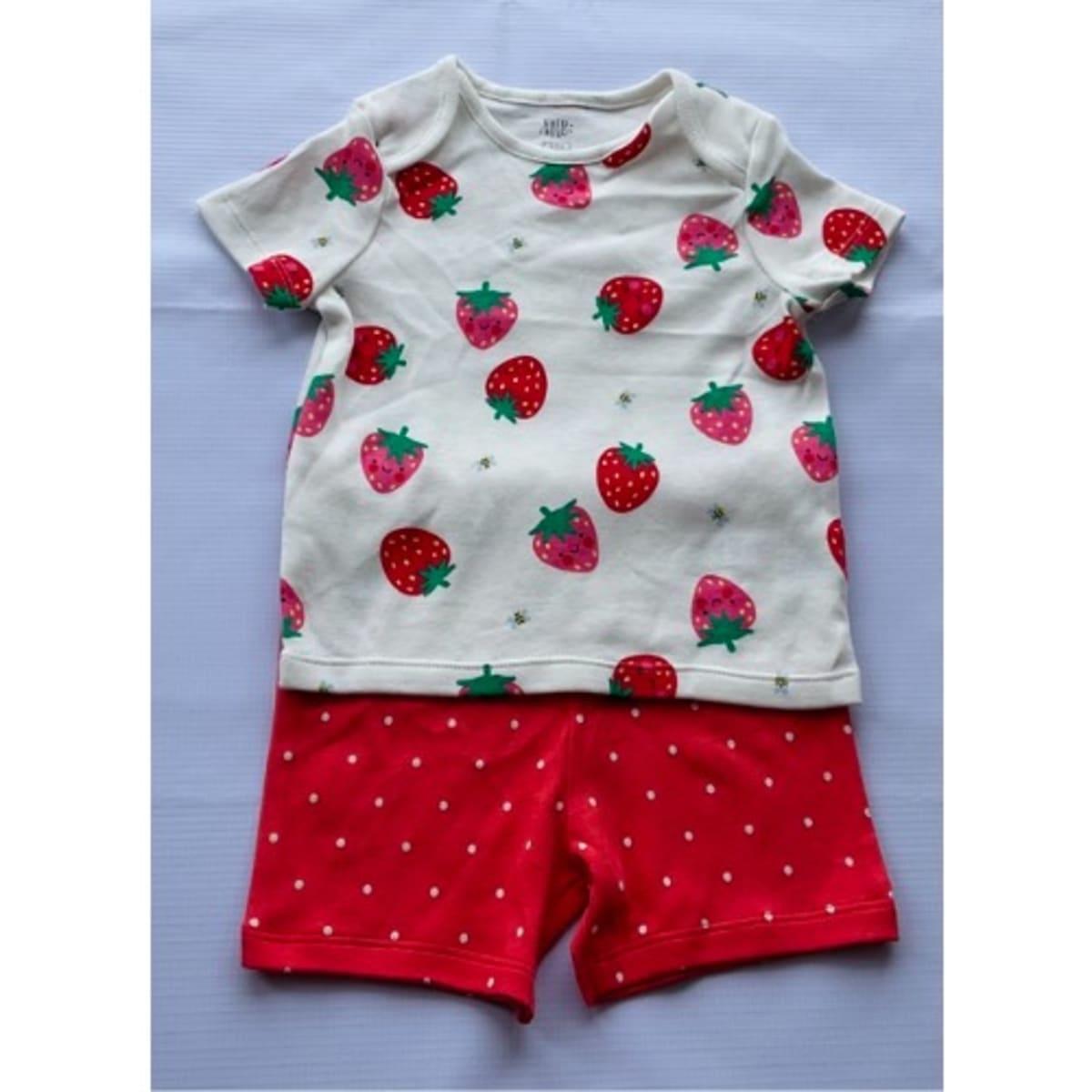 F F Plain Strawberry Pattern Girls Pyjamas Set 4 Pieces