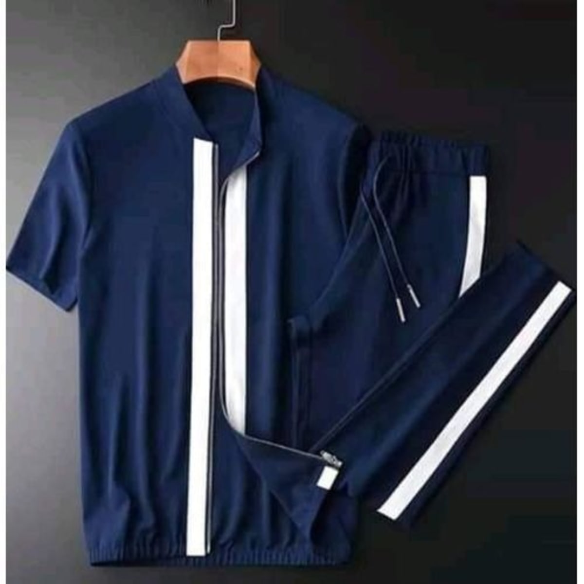 Navy blue top and white joggers