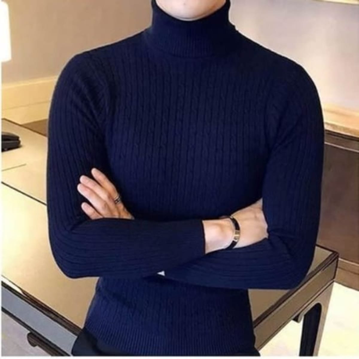 Dark blue turtleneck sweater new arrivals